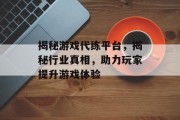 揭秘游戏代练平台，揭秘行业真相，助力玩家提升游戏体验