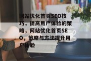 网站优化首页SEO技巧，提高用户体验的策略，网站优化首页SEO，策略与方法提升用户体验