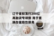 辽宁省拟发行200亿再融资专项债 用于置换存量隐性债务
