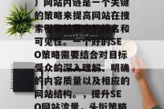 SEO（搜索引擎优化）网站内链是一个关键的策略来提高网站在搜索引擎结果中的排名和可见性。一个好的SEO策略需要结合对目标受众的深入理解、明确的内容质量以及相应的网站结构。，提升SEO网站流量，头衔策略的关键