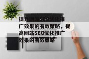 提升网站SEO优化推广效果的有效策略,提高网站SEO优化推广效果的有效策略