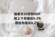 加拿大10月份GDP较上个月增长0.3% 预估为增长0.2%