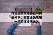 白宫通关攻略秘籍与实战分享，白宫通关攻略，一招教你成功通关