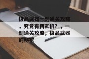 极品武器一剑通关攻略,究竟有何玄机?,一剑通关攻略,极品武器的秘密