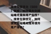 搜索引擎优化（SEO）策略，如何最大化网站曝光量和用户粘性？，搜索引擎优化，如何提高网站曝光度并提升用户体验？
