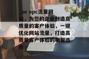 _se opc流量网站，为您的企业创造高质量的客户体验，一键优化网站流量，打造高质量客户体验的明智选择