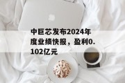 中巨芯发布2024年度业绩快报，盈利0.102亿元