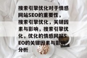 搜索引擎优化对于情感网站SEO的重要性,搜索引擎优化,关键因素与影响,搜索引擎优化,优化的情感网站SEO的关键因素与影响分析 搜索引擎优化对于情感网站SEO的重要性,搜索引擎优化,关键因素与影响,搜索引擎优化,优化的情感网站SEO的关键因素与影响分析