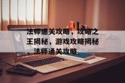 法师通关攻略，攻略之王揭秘，游戏攻略揭秘，法师通关攻略