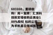 603160，重磅收购！周一复牌：汇顶科技拟定增收购云英谷100%股权 标的公司为手机显示领域独角兽