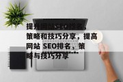 提升网站SEO排名，策略和技巧分享，提高网站 SEO排名，策略与技巧分享