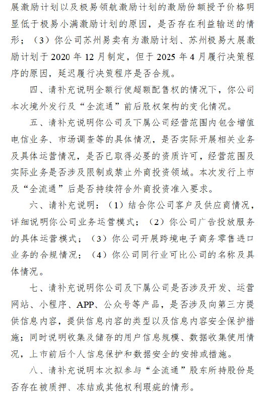 极易科技港股IPO收证监会反馈意见:需说明禁止性情形、激励计划合规性及数据安全等八大问题