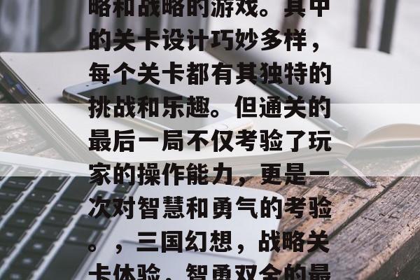 三国战纪是一款充满策略和战略的游戏。其中的关卡设计巧妙多样，每个关卡都有其独特的挑战和乐趣。但通关的最后一局不仅考验了玩家的操作能力，更是一次对智慧和勇气的考验。，三国幻想，战略关卡体验，智勇双全的最后一局大决战