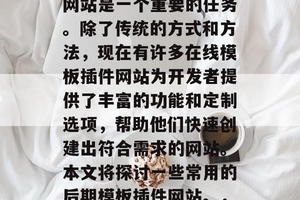 在当今的数字化时代，开发高质量、高性能的网站是一个重要的任务。除了传统的方式和方法，现在有许多在线模板插件网站为开发者提供了丰富的功能和定制选项，帮助他们快速创建出符合需求的网站。本文将探讨一些常用的后期模板插件网站。，如何选择适合自己的高质量高效网站模板？