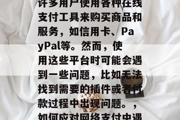 在今天的数字化时代，网络支付已经成为生活中不可或缺的一部分。许多用户使用各种在线支付工具来购买商品和服务，如信用卡、PayPal等。然而，使用这些平台时可能会遇到一些问题，比如无法找到需要的插件或者付款过程中出现问题。，如何应对网络支付中遇到的问题，插件和付款过程中的困扰，如何提高网络支付效率？