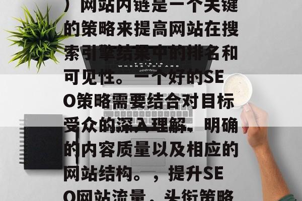 SEO（搜索引擎优化）网站内链是一个关键的策略来提高网站在搜索引擎结果中的排名和可见性。一个好的SEO策略需要结合对目标受众的深入理解、明确的内容质量以及相应的网站结构。，提升SEO网站流量，头衔策略的关键