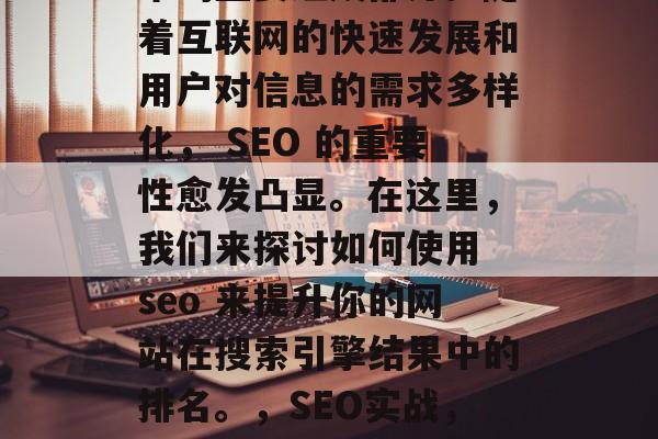 SEO 是网络优化技术的重要组成部分。随着互联网的快速发展和用户对信息的需求多样化， SEO 的重要性愈发凸显。在这里，我们来探讨如何使用 seo 来提升你的网站在搜索引擎结果中的排名。，SEO实战，提升网站排名的实用技巧