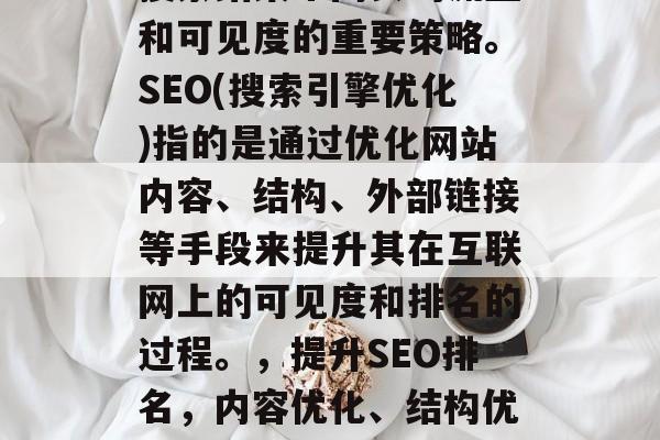 SEO排名是提高在线搜索结果中网页的流量和可见度的重要策略。SEO(搜索引擎优化)指的是通过优化网站内容、结构、外部链接等手段来提升其在互联网上的可见度和排名的过程。,提升SEO排名,内容优化、结构优化与外部链接三步走策略 SEO排名是提高在线搜索结果中网页的流量和可见度的重要策略。SEO(搜索引擎优化)指的是通过优化网站内容、结构、外部链接等手段来提升其在互联网上的可见度和排名的过程。,提升SEO排名,内容优化、结构优化与外部链接三步走策略