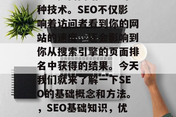 SEO 是在网页和博客上提高网站排名的一种技术。SEO不仅影响着访问者看到你的网站的速度，还会影响到你从搜索引擎的页面排名中获得的结果。今天我们就来了解一下SEO的基础概念和方法。，SEO基础知识，优化、关键词设置、网站结构