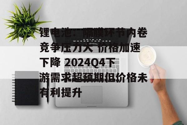 锂电池:隔膜环节内卷竞争压力大 价格加速下降 2024Q4下游需求超预期但价格未有利提升 锂电池:隔膜环节内卷竞争压力大 价格加速下降 2024Q4下游需求超预期但价格未有利提升