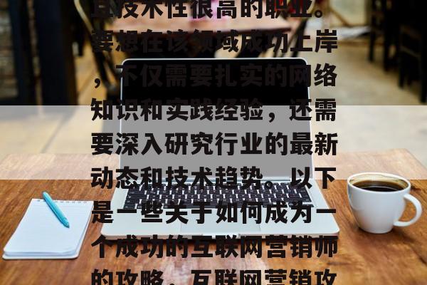 互联网营销是一门复杂且技术性很高的职业。要想在该领域成功上岸,不仅需要扎实的网络知识和实践经验,还需要深入研究行业的最新动态和技术趋势。以下是一些关于如何成为一个成功的互联网营销师的攻略,互联网营销攻略 互联网营销是一门复杂且技术性很高的职业。要想在该领域成功上岸,不仅需要扎实的网络知识和实践经验,还需要深入研究行业的最新动态和技术趋势。以下是一些关于如何成为一个成功的互联网营销师的攻略,互联网营销攻略